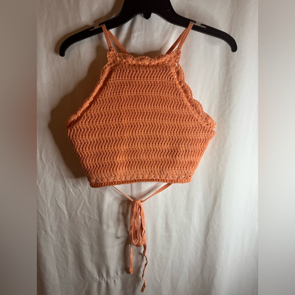 Hollister coral high neck knit wrap around crop top